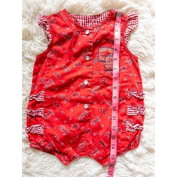 Vintage Baby Red Paisley Snap Button Down Romper Onesie 100% Cotton Simply Basic - Picture 4 of 6